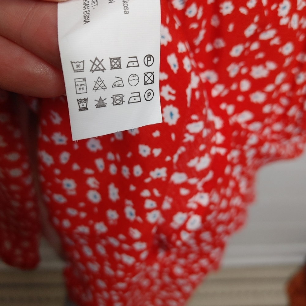 Zara Red Floral Ruched Ruffle Mini Dress Size S - Picture 9 of 12